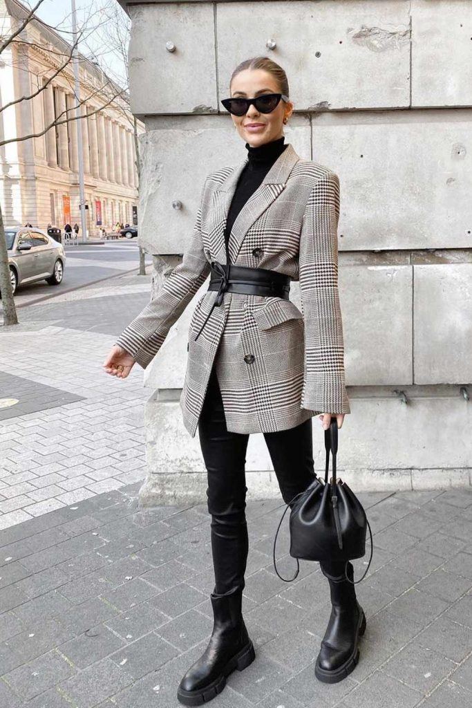 Preppy Style Look with Belted Blazer