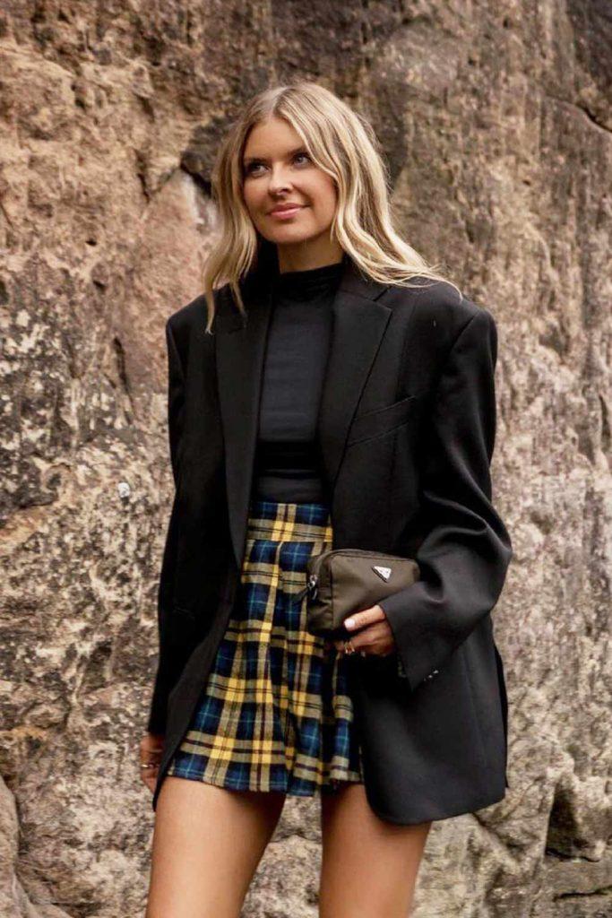 Plaid Skirt with Oversize Blazer