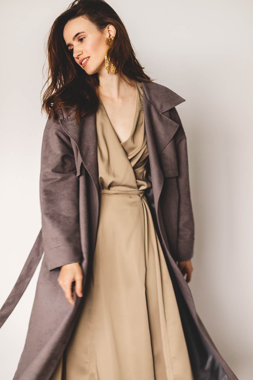 Trench Coat with Silk Dress