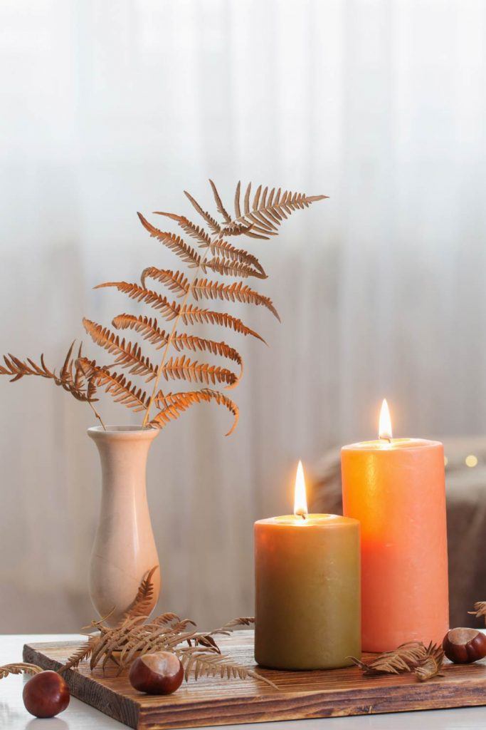 Fall Decorations with Candles and Chestnuts