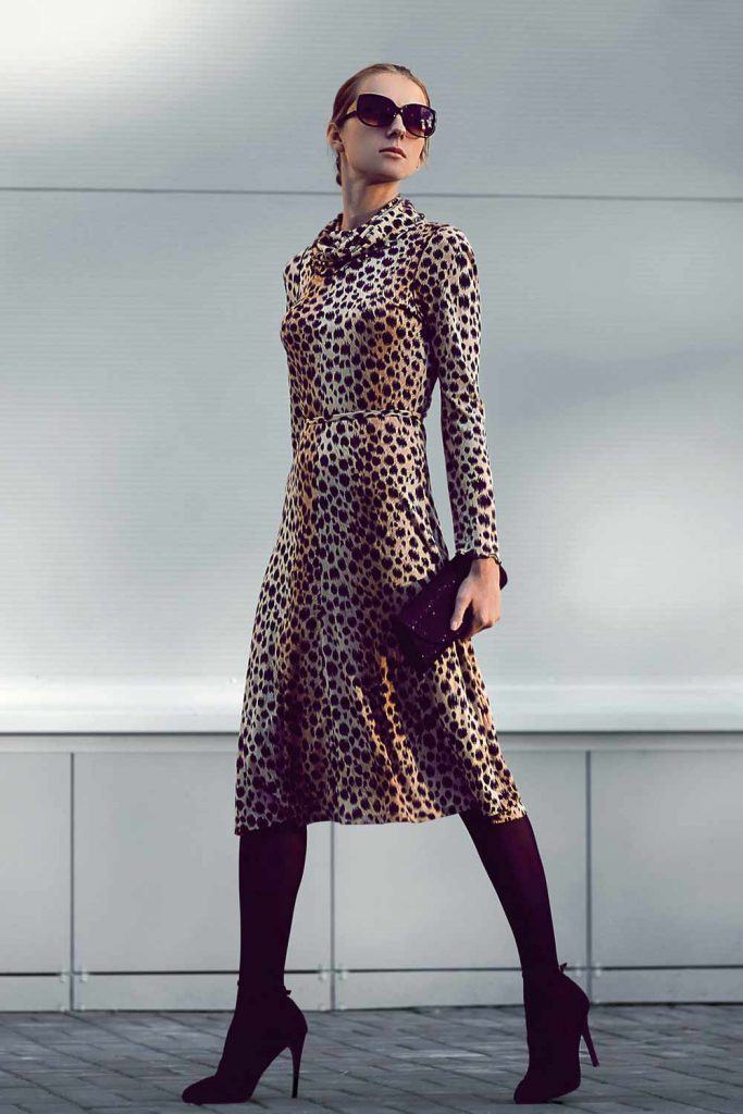 Leopard Print Long Sleeved Dress