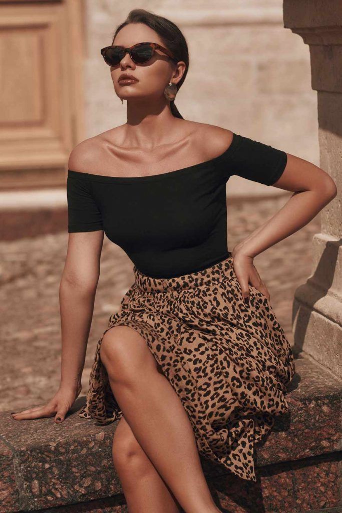 Leopard Skirt with Off the Shoulder Top