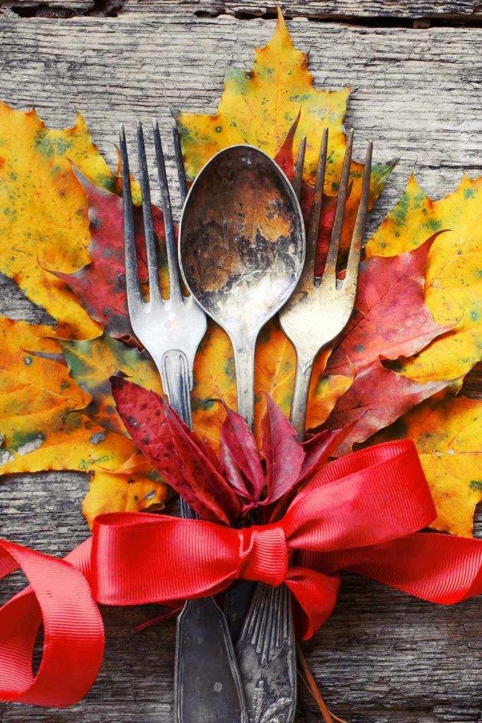 Napkin with Fall Leaves and Red Ribbon