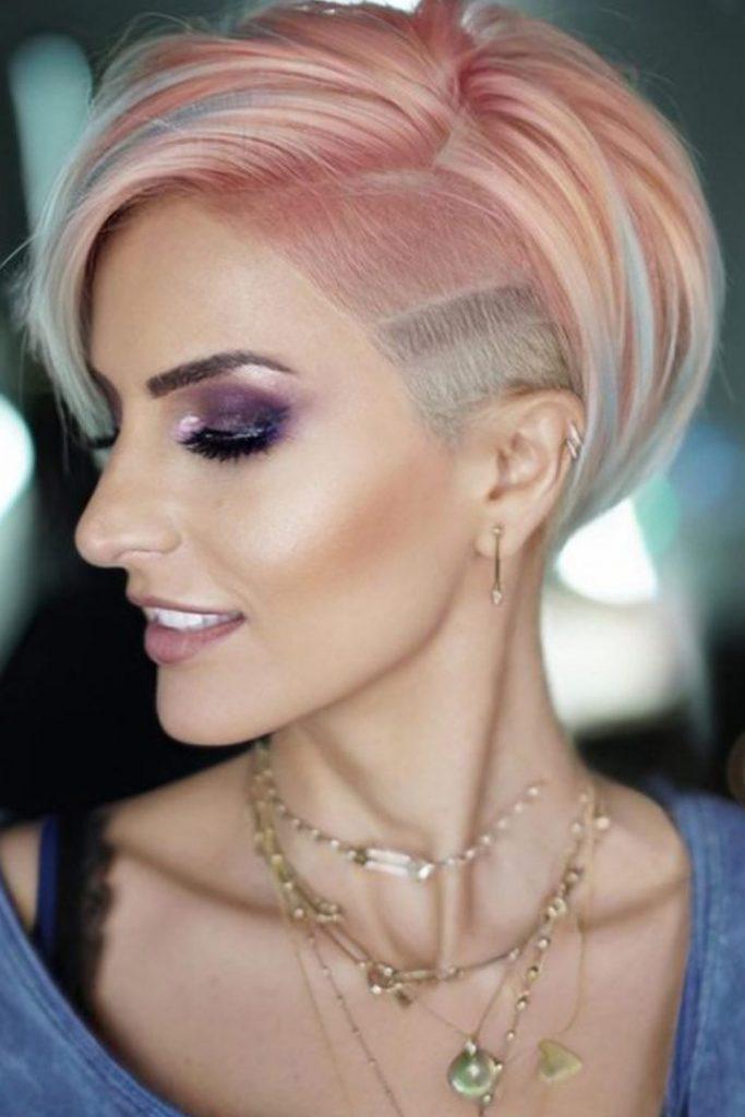 Pink Undercut Pixie with Side Bangs