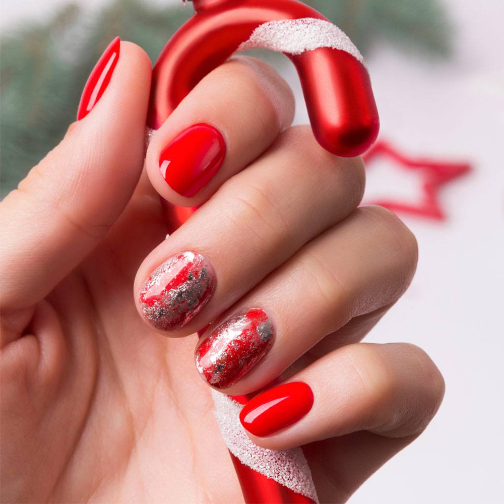 Red Nails with Foil