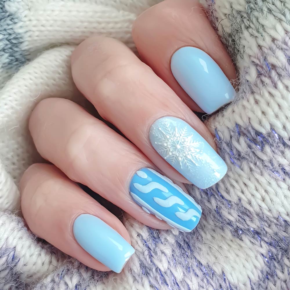 Pastel Blue Nails with Pattern