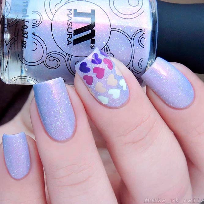 Holographic Nails With Colorful Heart Pattern #holonails #heartsnailart