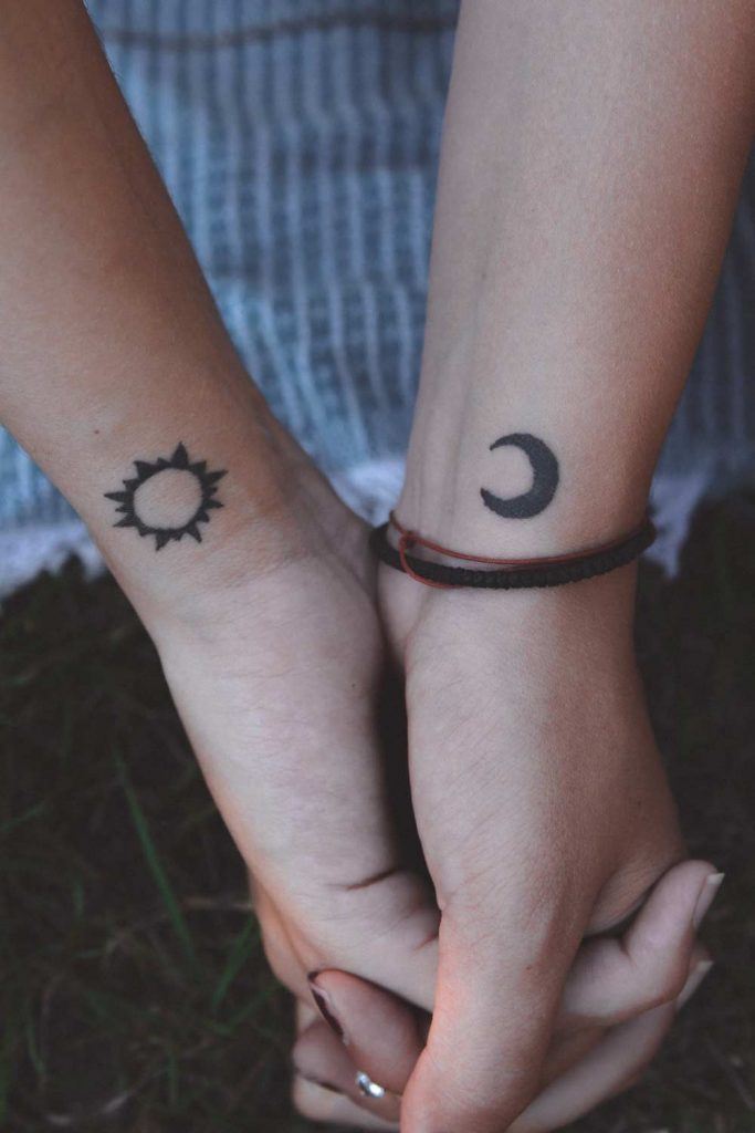 The Sun and The Moon Wrist Tattoos