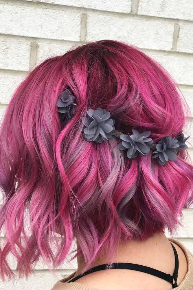 Colorful Updo With Flowers For Valentines Day #bobhaircut #hairaccessory