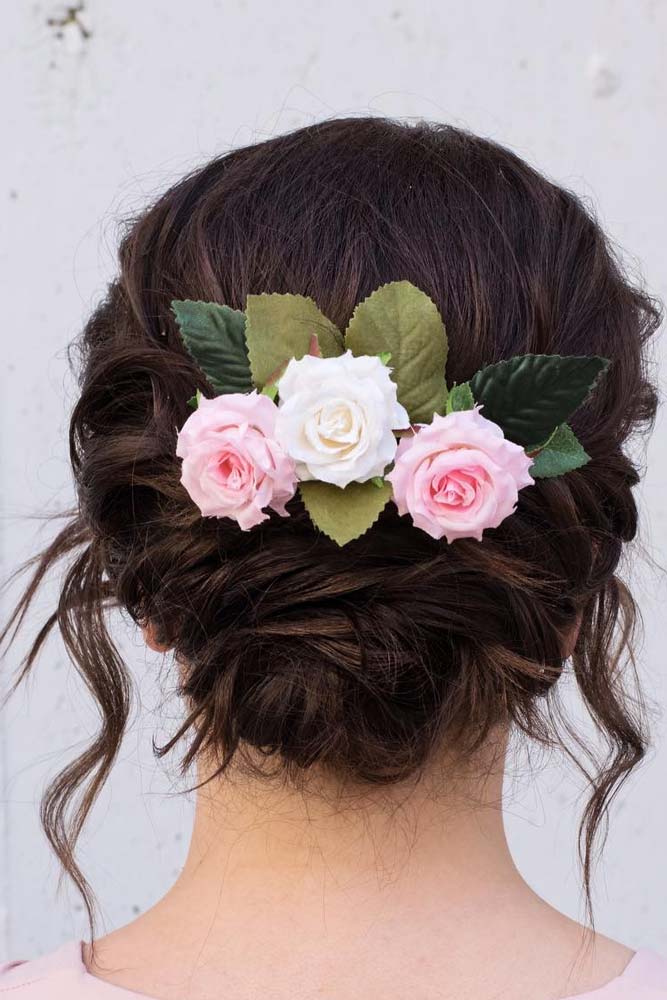 Updo Hairstyle With Roses Accessory #updohairstyles #hairaccessory