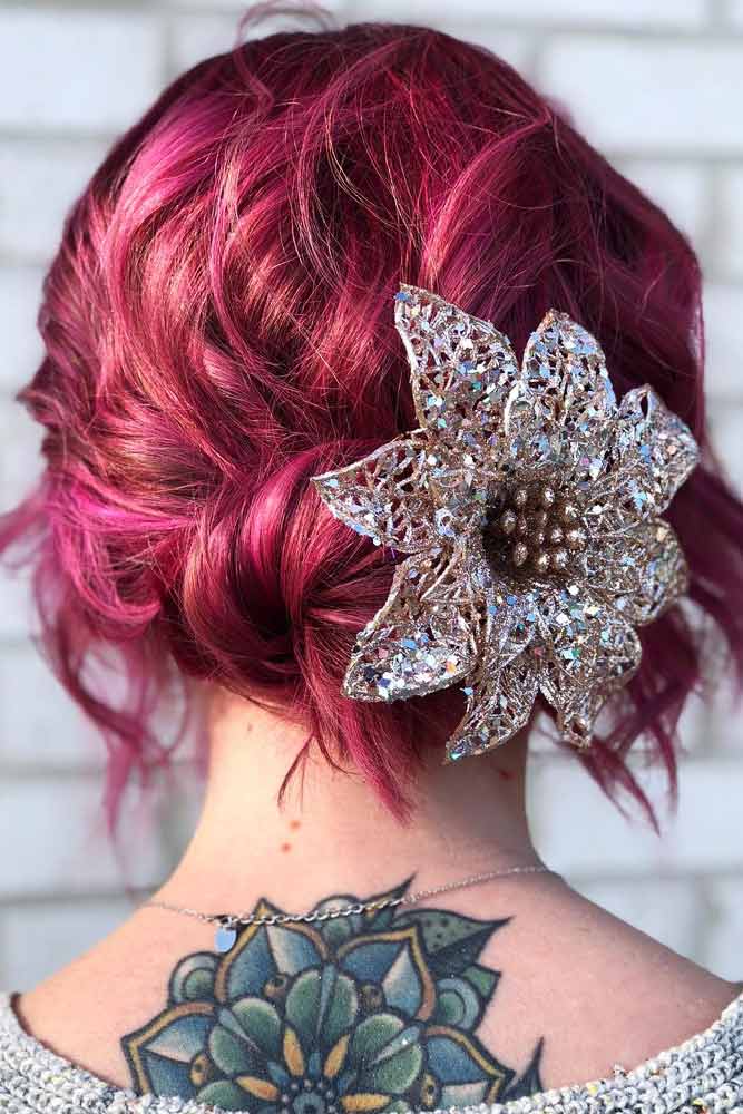 Updo Hairstyle With Side Flower Accessory #hairaccessory #updo