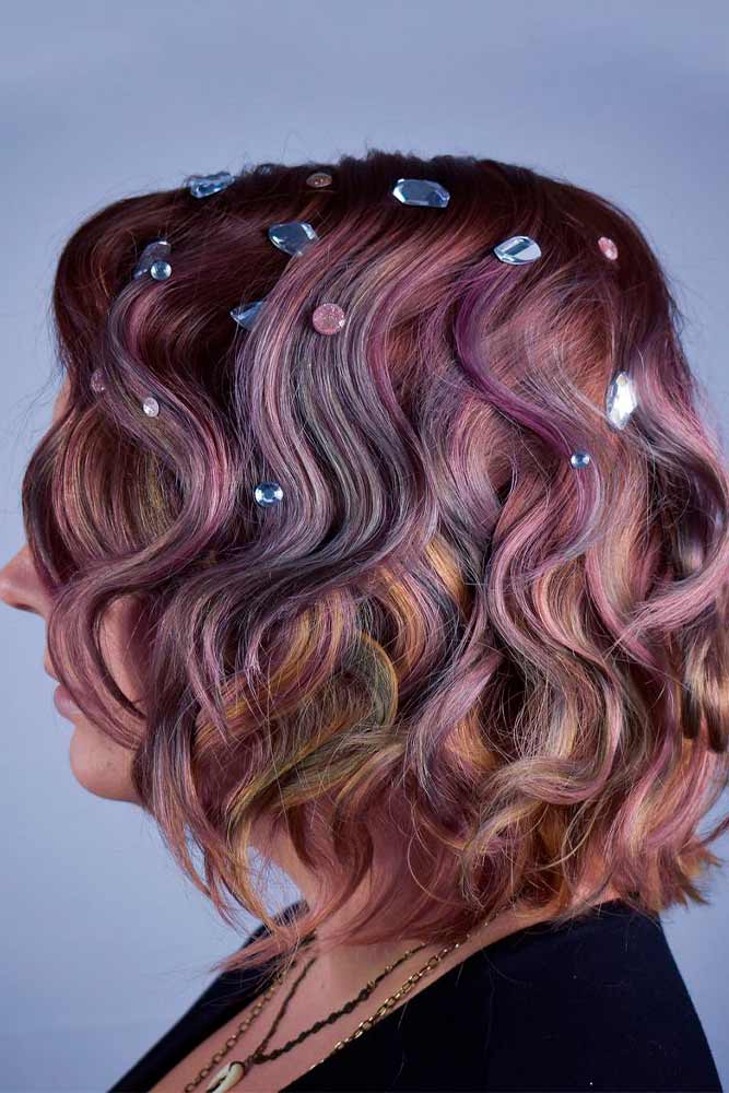 Colored Loose Waves With Crystals #coloredhair #brighthair
