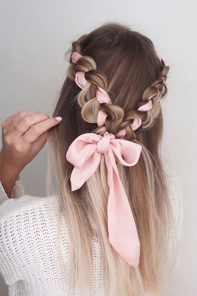 Cute Hairstyle With Ribbon #dutchbraids #ribbons