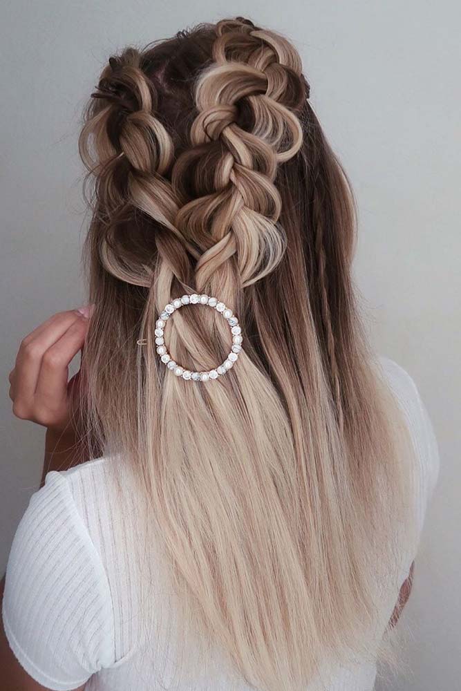 Half Up Dutch Braids #braidedhairstyle #hairaccessories