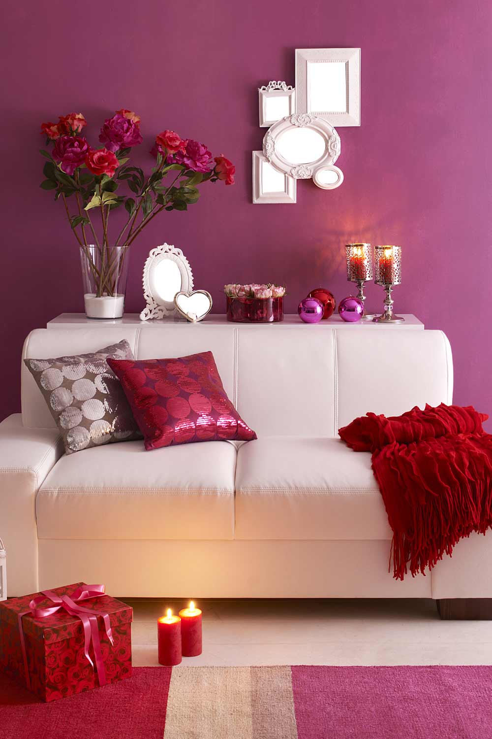 Valentines Day Room Decoration with Roses and Candles