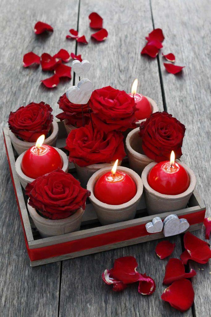 Valentines Day Decor With Candles and Roses