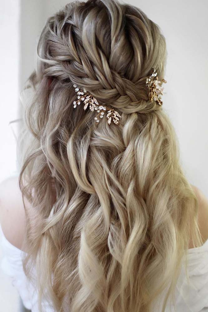 Braided Half Up Half Down Hairstyle With Accessory #hairaccessory #halfuphalfdownhair