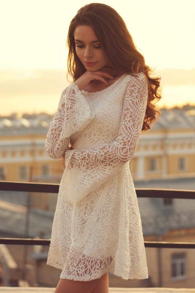 White Long Sleeved Lace Dress