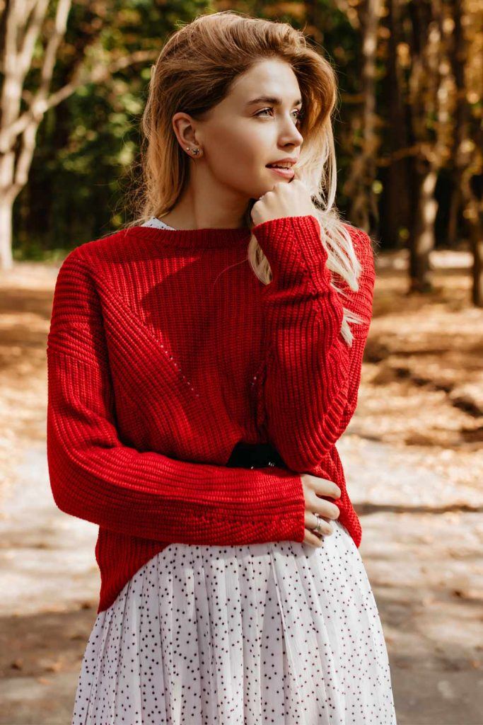 Valentines Day Outfits with Skirt and Red Sweater