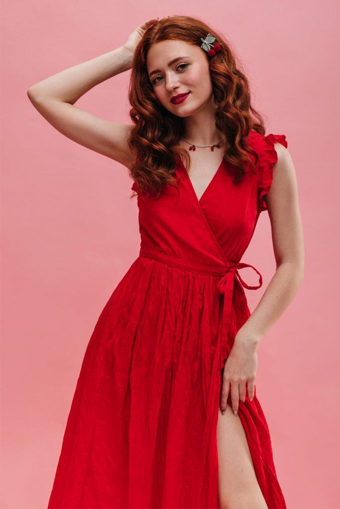 Red Valentines Day Dress with V Neck