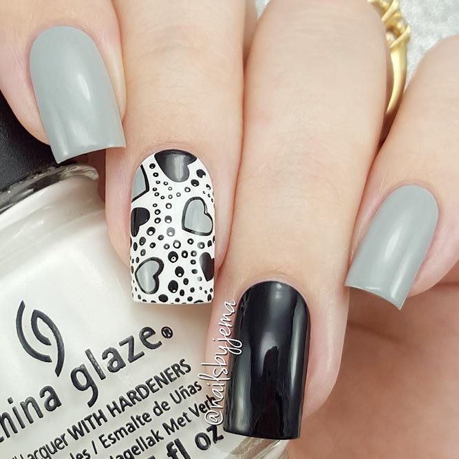 Black And Grey Nail Design #greynails #lovelynailart