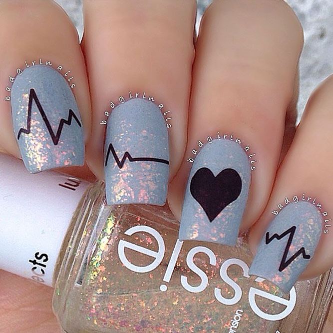 Cardiogram Valentines Day Nail Design