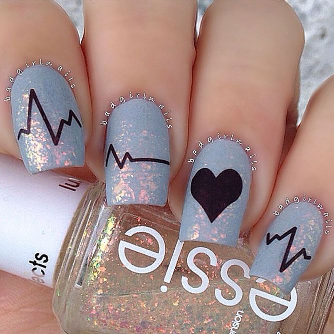 Cardiogram Hearts Nail Designs