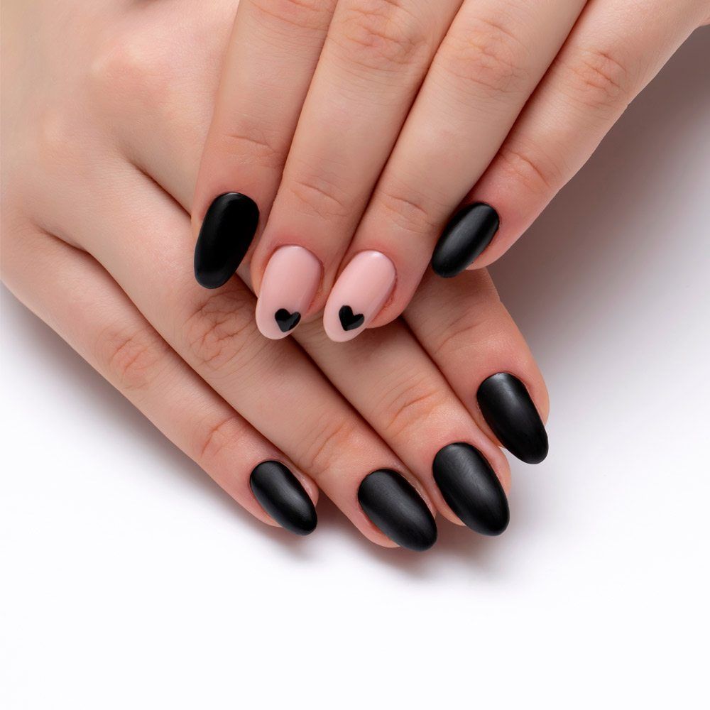 Black Nails With Heart Art