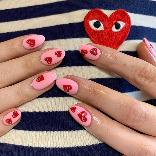 Pink And Red Nail Designs For Valentines
