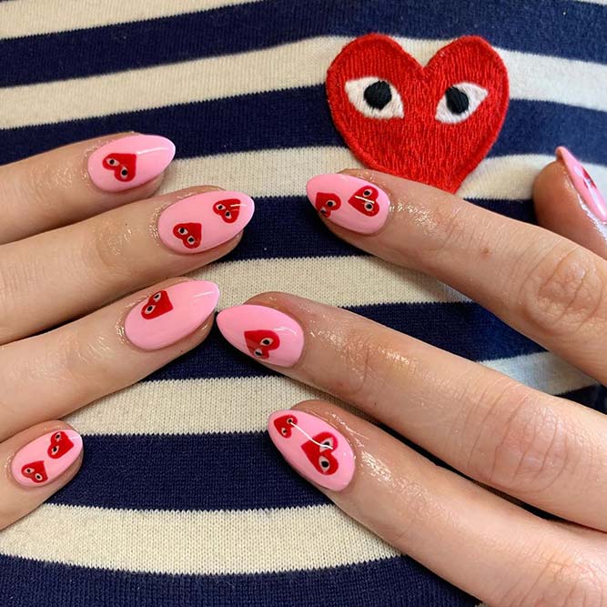 Pink And Red Nail Designs For Valentine