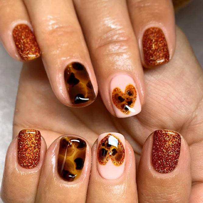 Wild Heart Nail Design With Leopard Pattern #shortnails #leopardnails