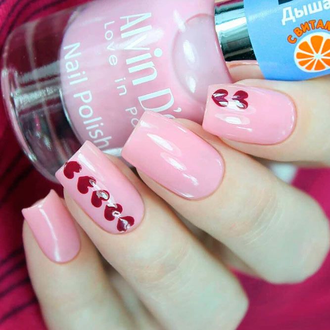 Pink And Red Nail Designs For Valentine #pinknails #squarenails