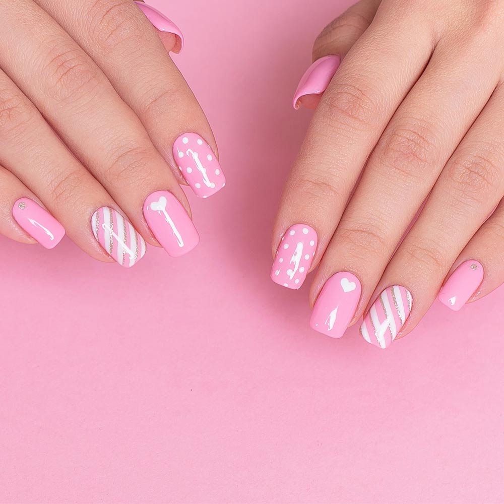 Pink Nails with Hearts