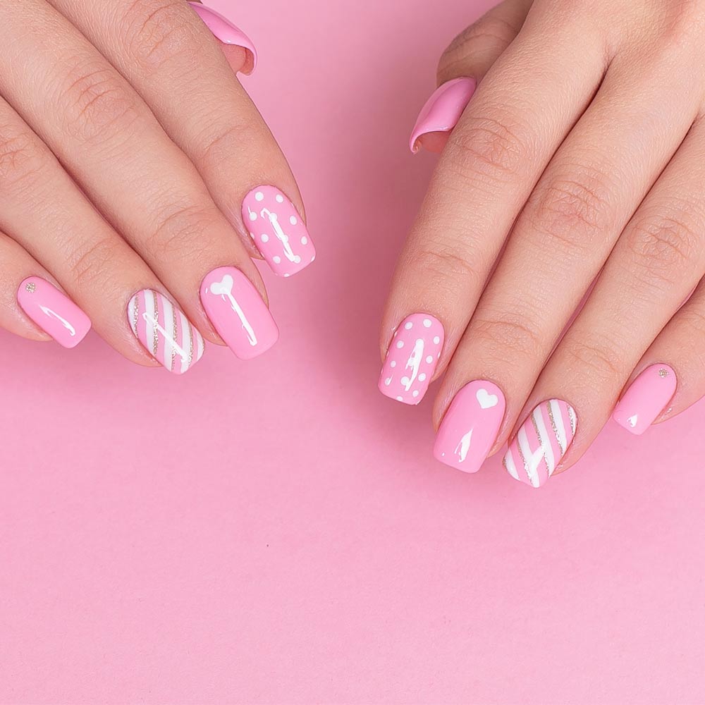 Pink Valentines Day Nails With Cute Hearts