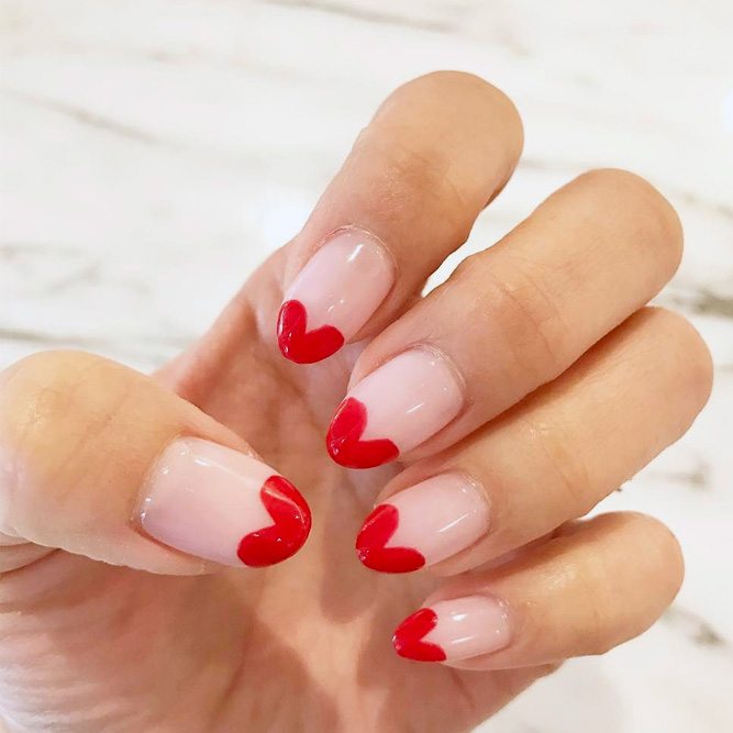 Red And Nude Valentines Nails Art
