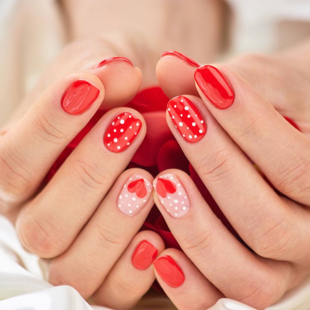 Red Colored Nail Designs with Hearts