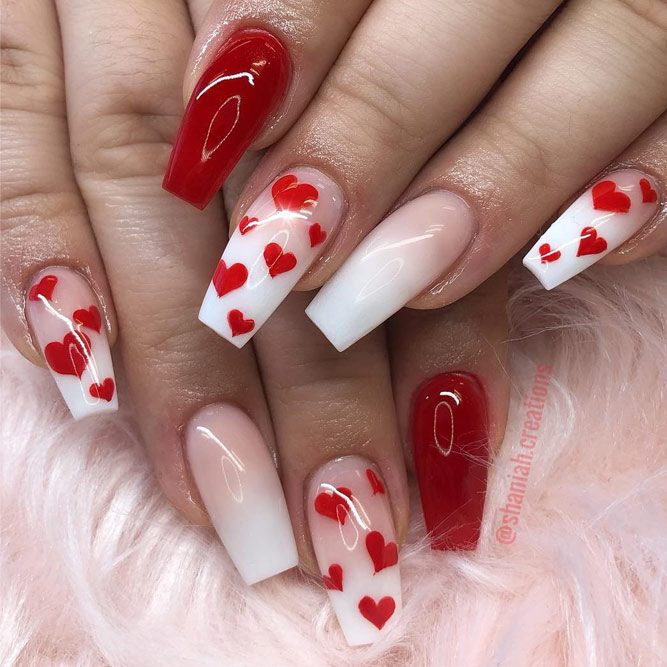 Red And Nude Valentines Nails Art #rednails #nudeombre