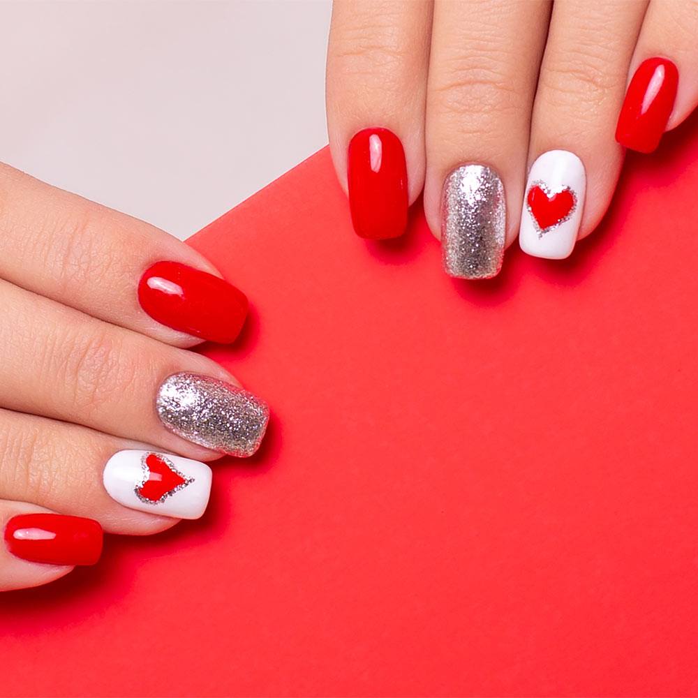 Red Nails with Silver Accent