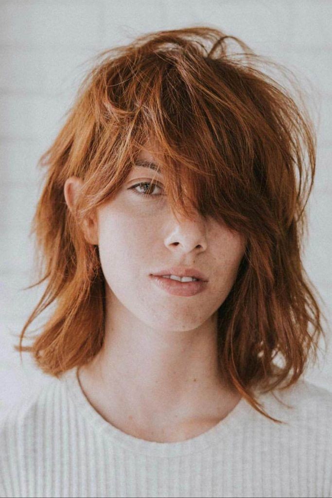 Red Bob Hair with Side Bangs