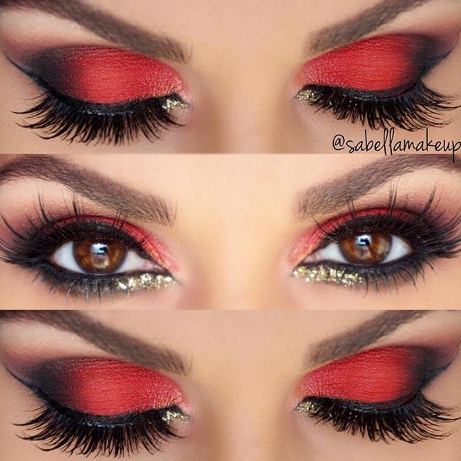 Red Smokey Eye with Gold Glitter