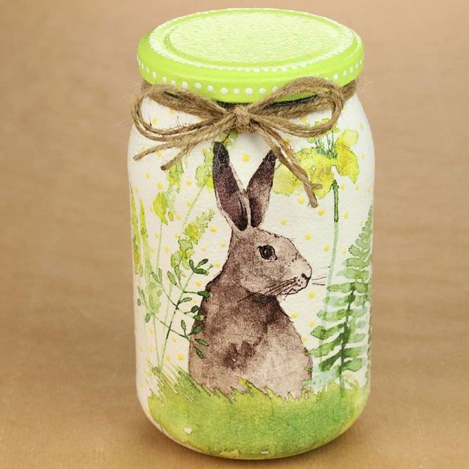 Decoupage Bunny Candy Jar Idea #decoupageart
