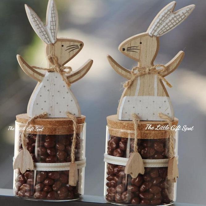 Candy Jar Wirh Wooden Bunnies #woodenbunny