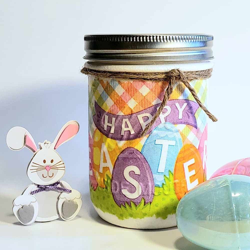 Decoupage Easter Candy Jar Decor #decoupage