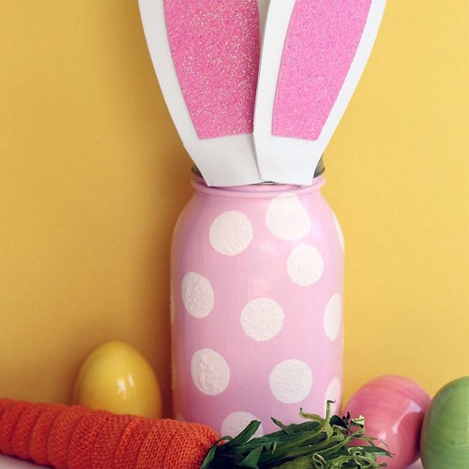 Pastel Pink Mason Jar With Bunny Ears #bunnyears