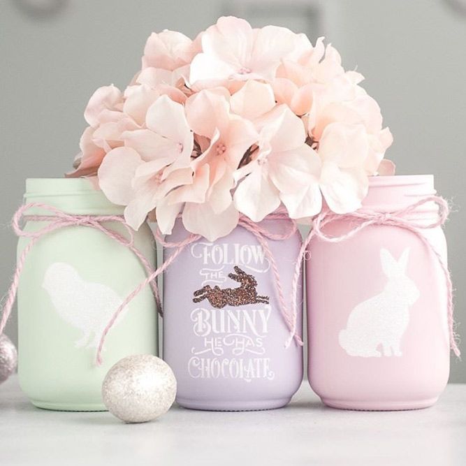 Pastel Mason Jar With Patterns #bunnymasonjar #jarvase