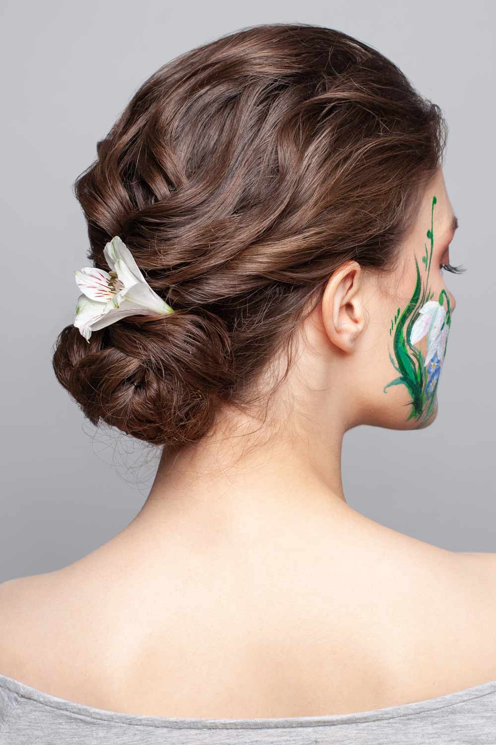 Low Updo Hairstyle with Flower