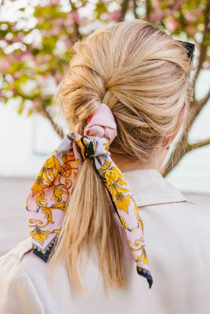 Spring Break Ponytail Hairstyle with Scarf Accessory