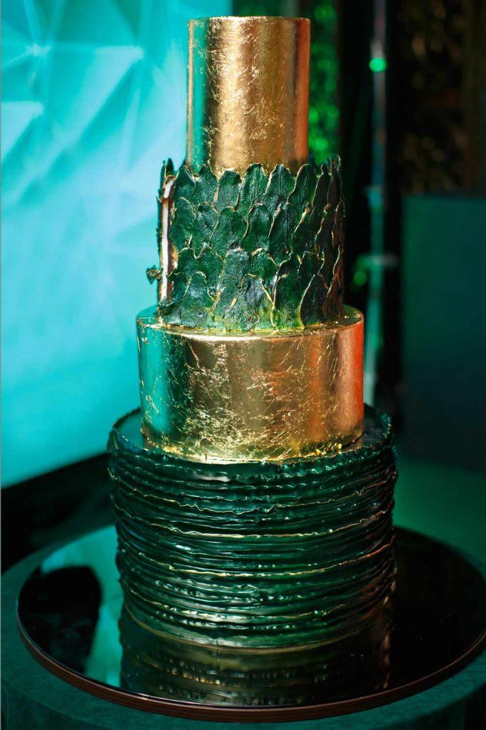 Emerald and Gold Wedding Cake Design