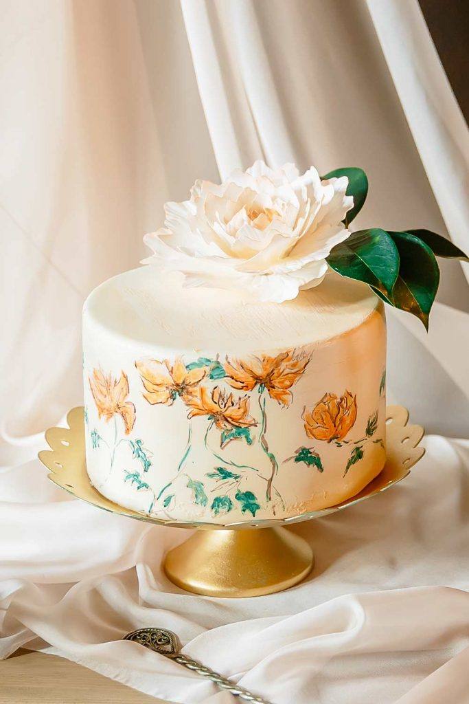 Orange and Pine Green Wedding Cake