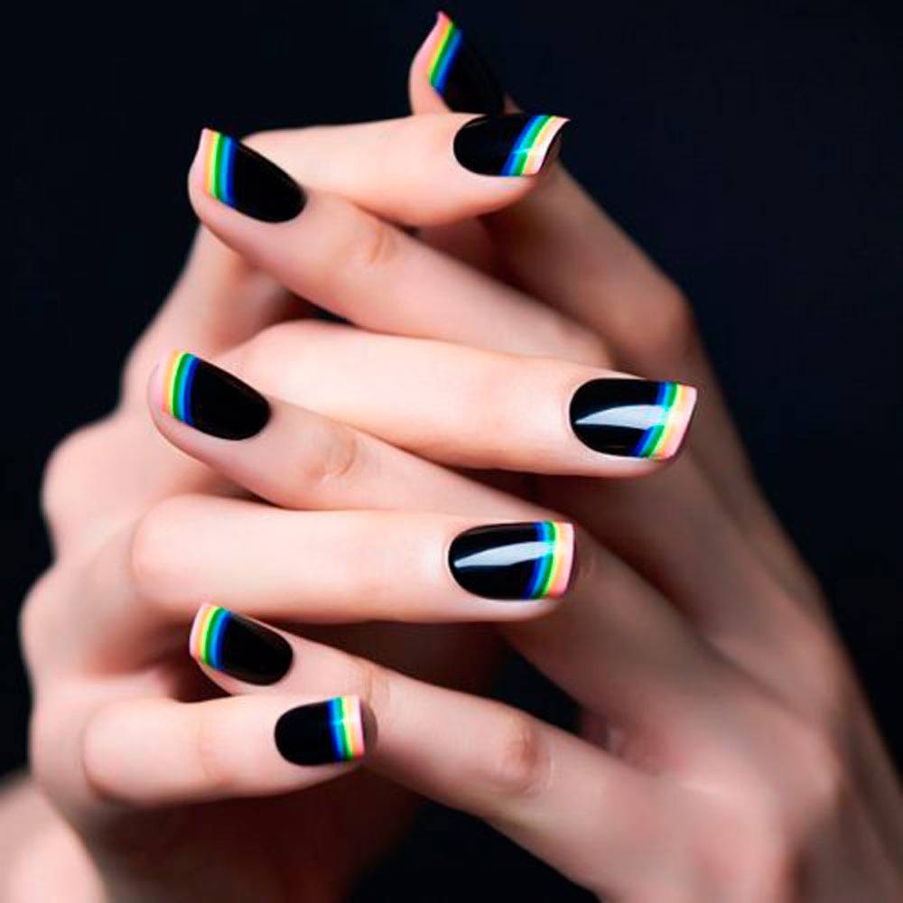 French Nails 2018: Rainbow On Black Base #blacknails #rainbownails